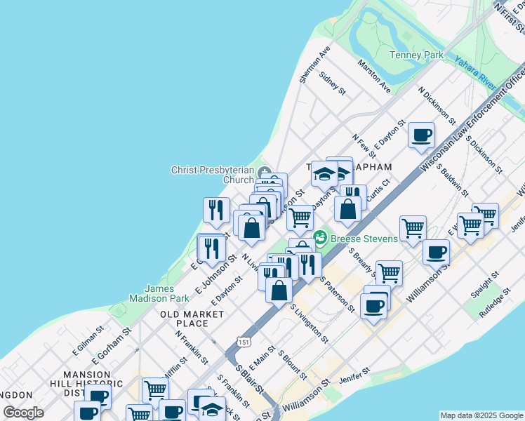 map of restaurants, bars, coffee shops, grocery stores, and more near 336 Norris Court in Madison