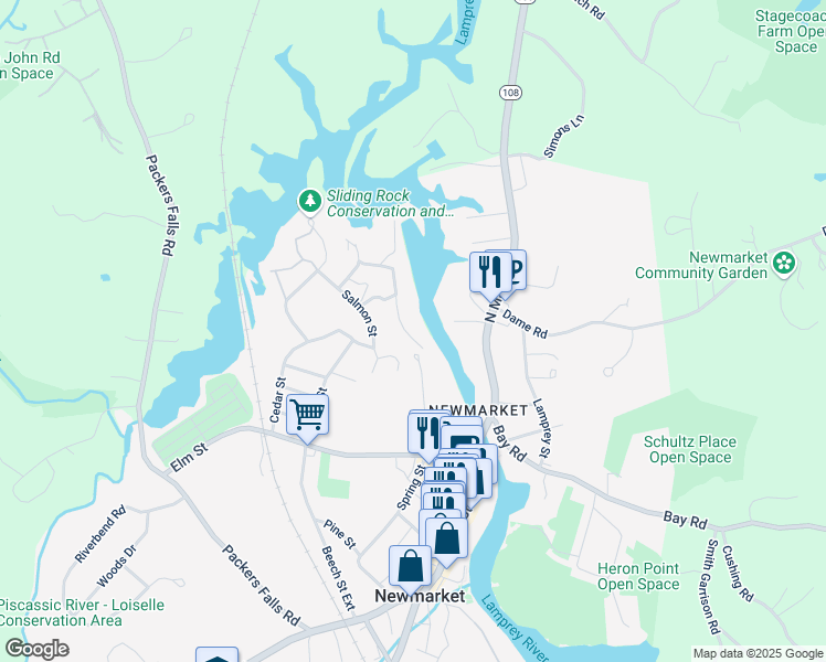 map of restaurants, bars, coffee shops, grocery stores, and more near 49 Nichols Avenue in Newmarket