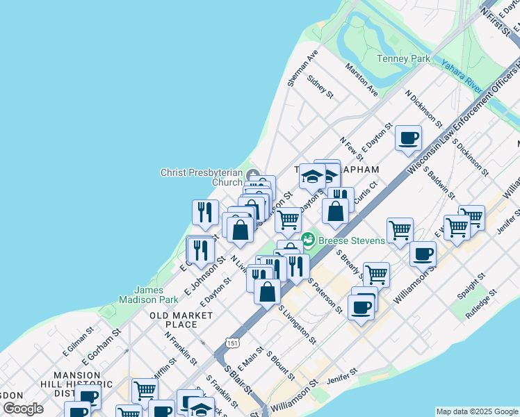 map of restaurants, bars, coffee shops, grocery stores, and more near 312 Norris Court in Madison
