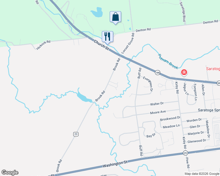 map of restaurants, bars, coffee shops, grocery stores, and more near 80 Brook Road in Saratoga Springs