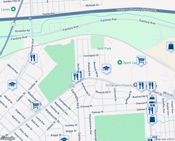 map of restaurants, bars, coffee shops, grocery stores, and more near 2511 Court Street in Syracuse