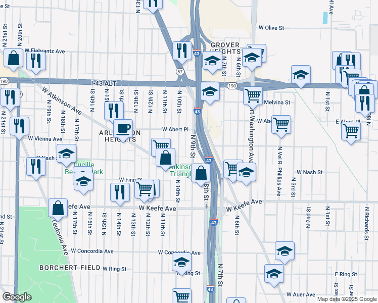 map of restaurants, bars, coffee shops, grocery stores, and more near 902 West Nash Street in Milwaukee