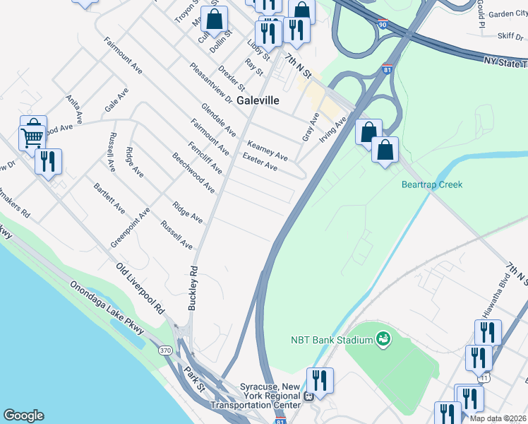 map of restaurants, bars, coffee shops, grocery stores, and more near 121 Norwood Avenue East in Liverpool