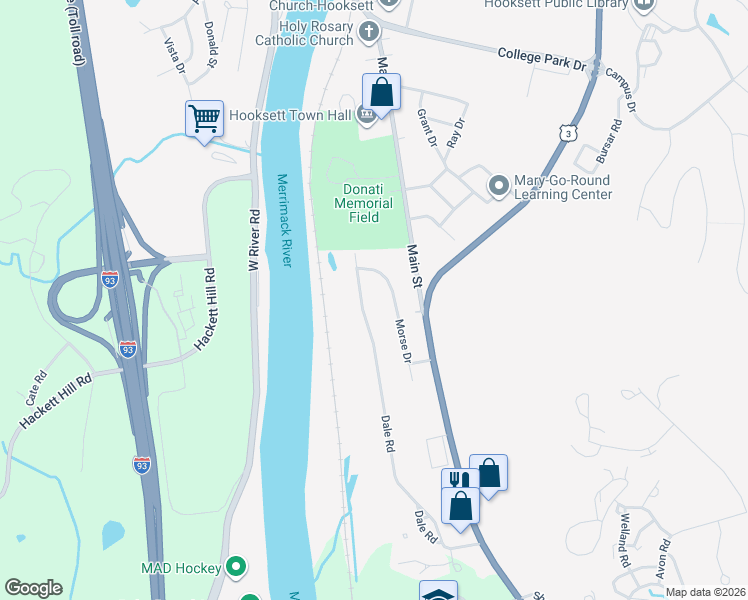 map of restaurants, bars, coffee shops, grocery stores, and more near 57 Dale Road in Hooksett
