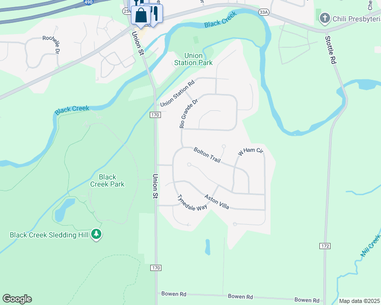 map of restaurants, bars, coffee shops, grocery stores, and more near 41 Bolton Trail in North Chili
