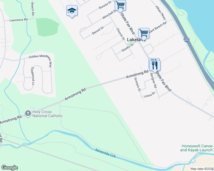 map of restaurants, bars, coffee shops, grocery stores, and more near 177 Armstrong Road in Syracuse