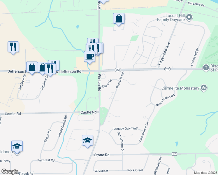 map of restaurants, bars, coffee shops, grocery stores, and more near 31 Essex Drive in Rochester