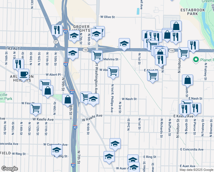 map of restaurants, bars, coffee shops, grocery stores, and more near 3815 Vel R. Phillips Avenue in Milwaukee