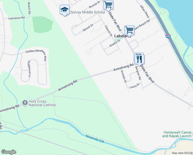 map of restaurants, bars, coffee shops, grocery stores, and more near 177 Armstrong Road in Syracuse