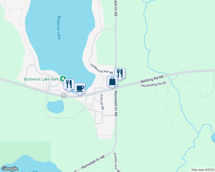 map of restaurants, bars, coffee shops, grocery stores, and more near 6796 Sunset Cove Northeast in Rockford