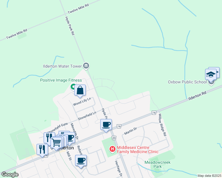 map of restaurants, bars, coffee shops, grocery stores, and more near 210 Bowman Drive in Middlesex County