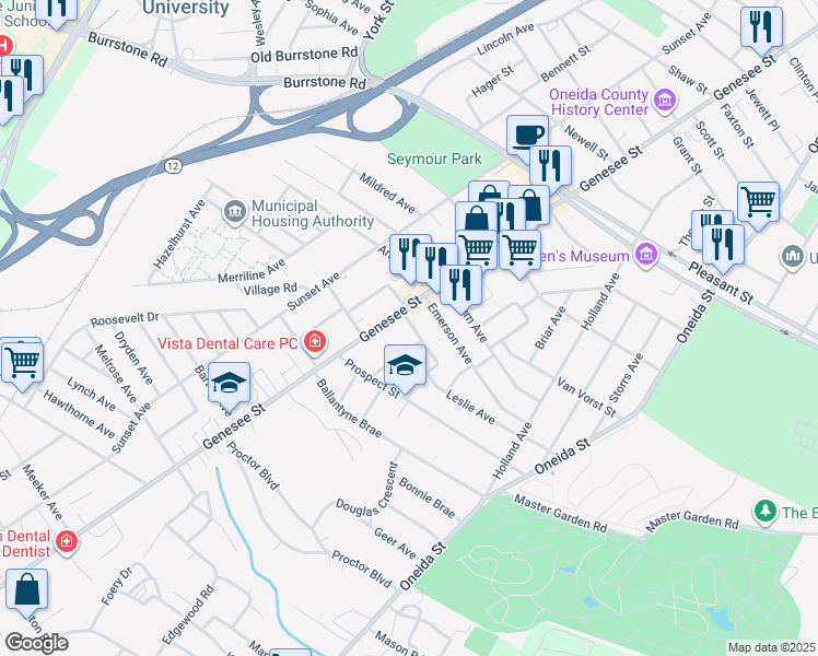 map of restaurants, bars, coffee shops, grocery stores, and more near in Utica