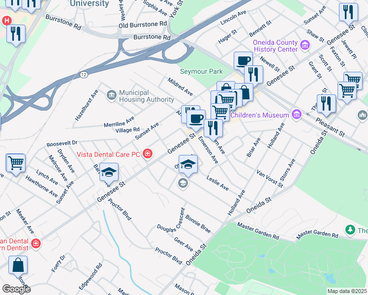 map of restaurants, bars, coffee shops, grocery stores, and more near in Utica