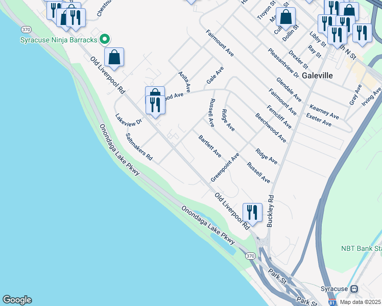 map of restaurants, bars, coffee shops, grocery stores, and more near 148-1/2 School Road in Liverpool