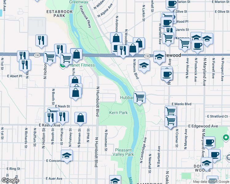 map of restaurants, bars, coffee shops, grocery stores, and more near 1225 East Vienna Avenue in Milwaukee