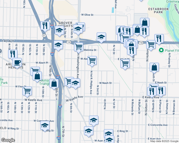 map of restaurants, bars, coffee shops, grocery stores, and more near 3815 Vel R. Phillips Avenue in Milwaukee