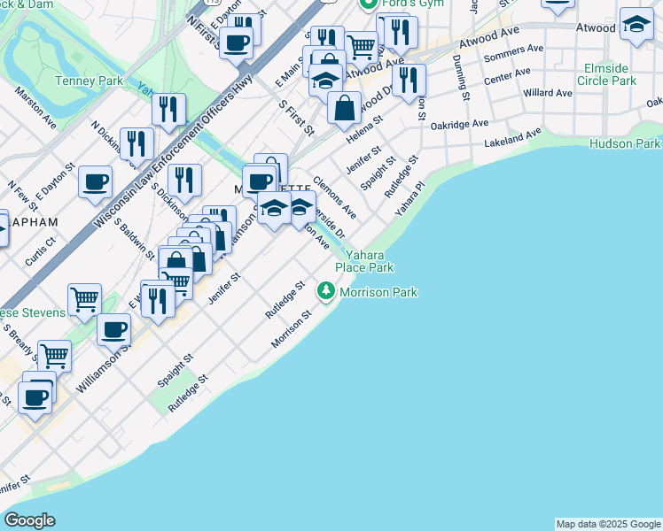map of restaurants, bars, coffee shops, grocery stores, and more near 706 South Thornton Avenue in Madison