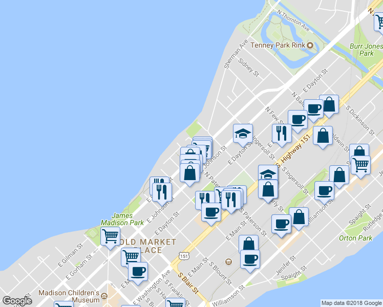 map of restaurants, bars, coffee shops, grocery stores, and more near 429 North Paterson Street in Madison