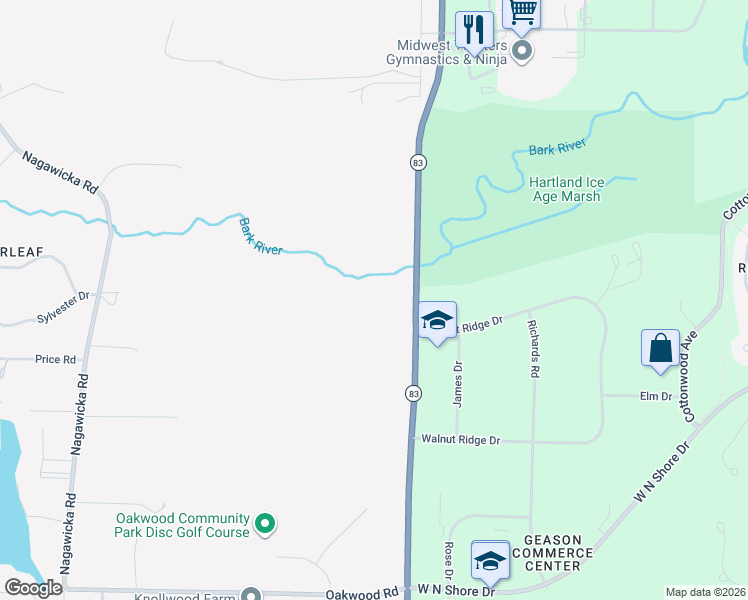 map of restaurants, bars, coffee shops, grocery stores, and more near 3115 Wisconsin 83 in Hartland