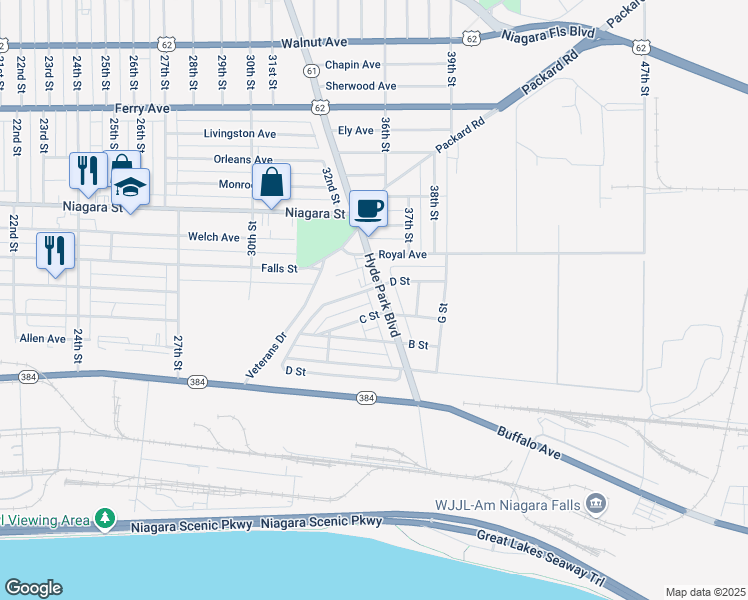 map of restaurants, bars, coffee shops, grocery stores, and more near in Niagara Falls