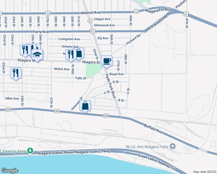 map of restaurants, bars, coffee shops, grocery stores, and more near in Niagara Falls