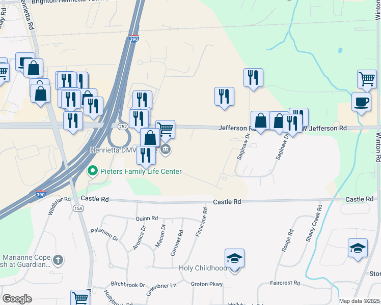 map of restaurants, bars, coffee shops, grocery stores, and more near in Rochester