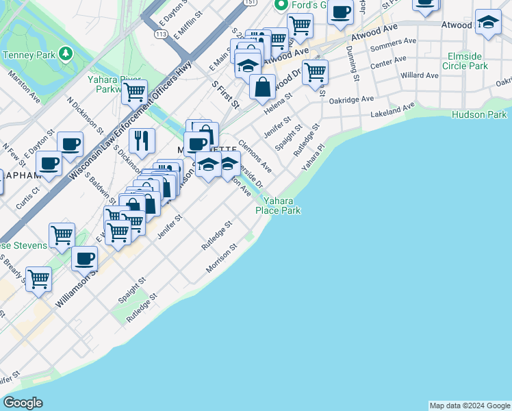 map of restaurants, bars, coffee shops, grocery stores, and more near 706 South Thornton Avenue in Madison