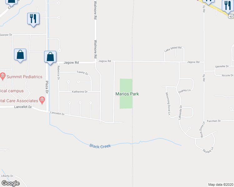 map of restaurants, bars, coffee shops, grocery stores, and more near 6969 Deborah Lane in Niagara Falls