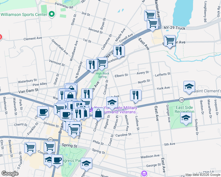 map of restaurants, bars, coffee shops, grocery stores, and more near in Saratoga Springs