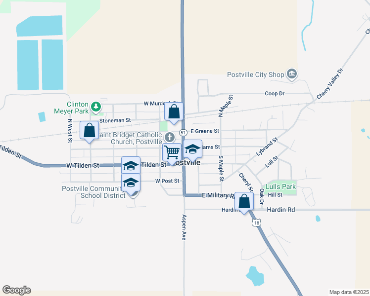 map of restaurants, bars, coffee shops, grocery stores, and more near in Postville