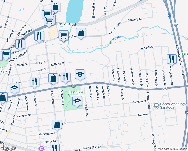 map of restaurants, bars, coffee shops, grocery stores, and more near 4 Victoria Lane in Saratoga Springs
