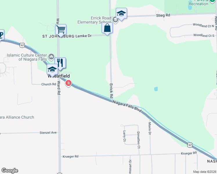 map of restaurants, bars, coffee shops, grocery stores, and more near 7008 Errick Road in North Tonawanda