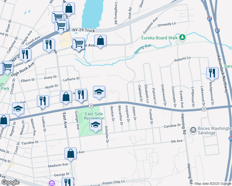 map of restaurants, bars, coffee shops, grocery stores, and more near 4 Victoria Lane in Saratoga Springs