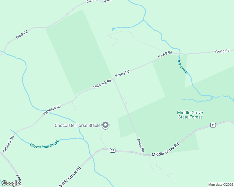 map of restaurants, bars, coffee shops, grocery stores, and more near 255 Young Road in Middle Grove