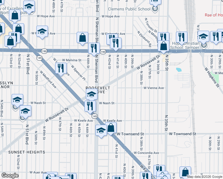map of restaurants, bars, coffee shops, grocery stores, and more near 3777 North 41st Street in Milwaukee