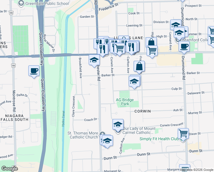 map of restaurants, bars, coffee shops, grocery stores, and more near in Niagara Falls