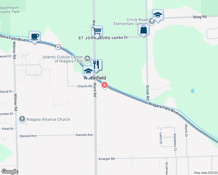 map of restaurants, bars, coffee shops, grocery stores, and more near 2902 Niagara Falls Boulevard in North Tonawanda