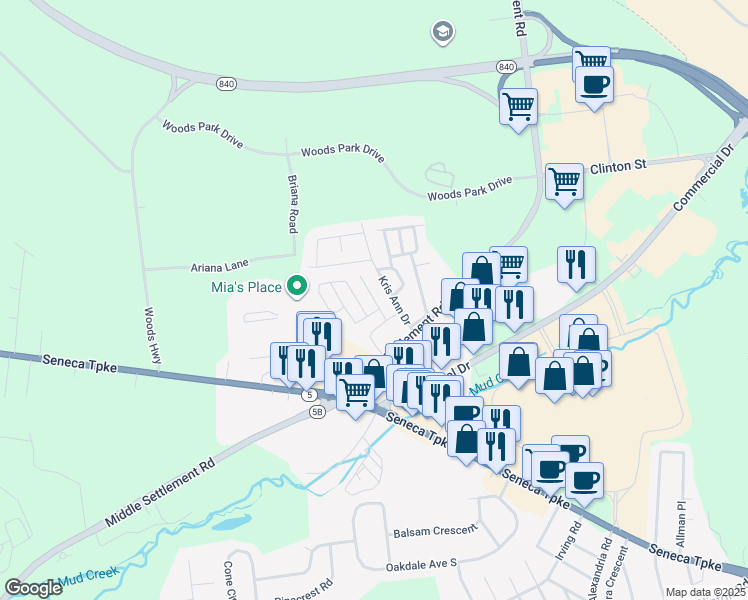 map of restaurants, bars, coffee shops, grocery stores, and more near 13 Parkview Drive in New Hartford