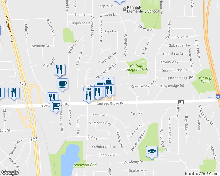 map of restaurants, bars, coffee shops, grocery stores, and more near 906 Flora Lane in Madison