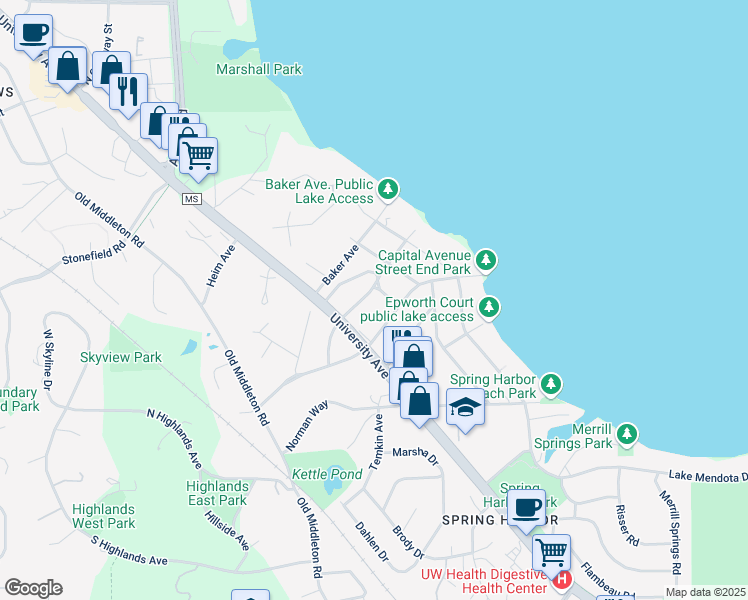 map of restaurants, bars, coffee shops, grocery stores, and more near 1710 Laurel Crest in Madison