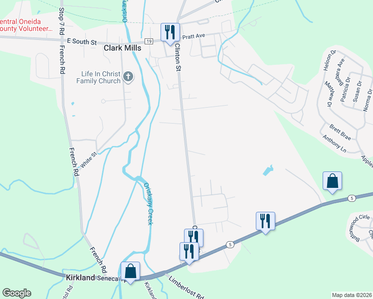 map of restaurants, bars, coffee shops, grocery stores, and more near 4734 Clinton Street in Clinton