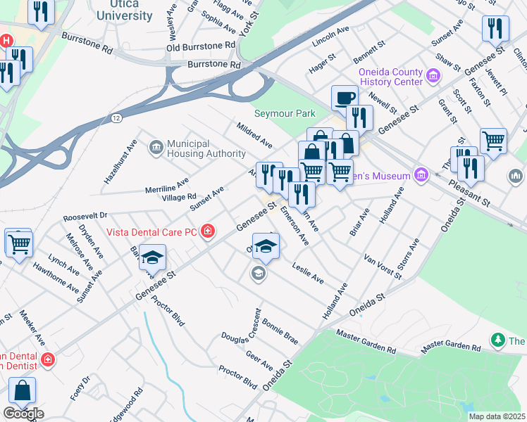map of restaurants, bars, coffee shops, grocery stores, and more near in Utica