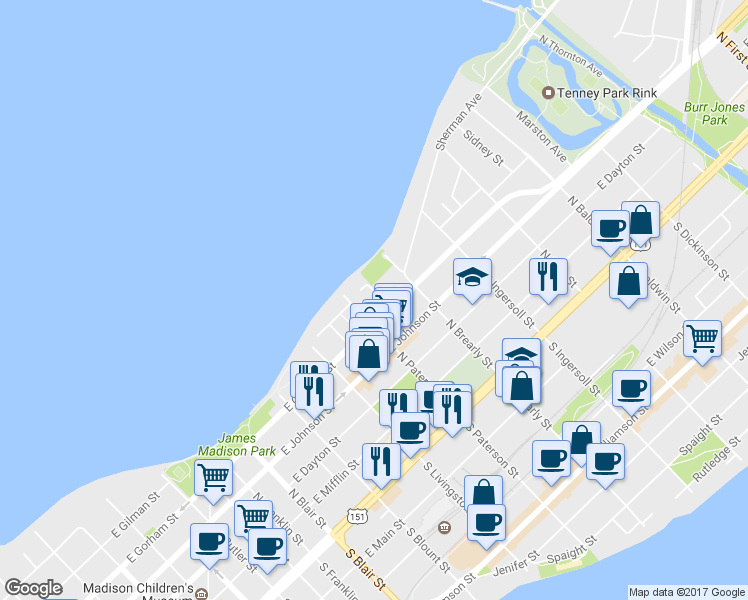 map of restaurants, bars, coffee shops, grocery stores, and more near 429 North Paterson Street in Madison
