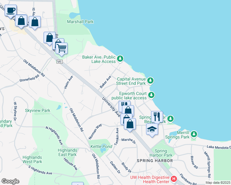 map of restaurants, bars, coffee shops, grocery stores, and more near 1710 Laurel Crest in Madison