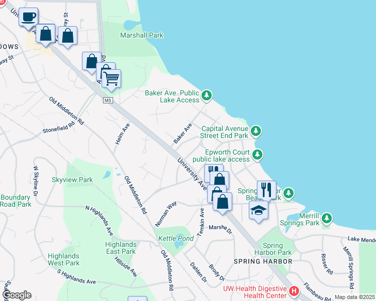 map of restaurants, bars, coffee shops, grocery stores, and more near 1710 Laurel Crest in Madison