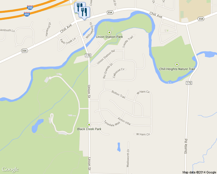 map of restaurants, bars, coffee shops, grocery stores, and more near 41 Bolton Trail in North Chili
