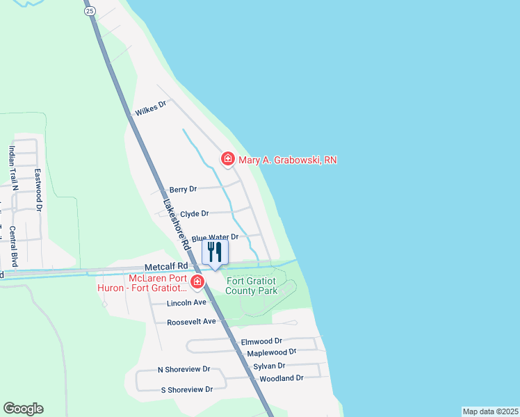 map of restaurants, bars, coffee shops, grocery stores, and more near 6060 Wildrose Lane in Fort Gratiot Township