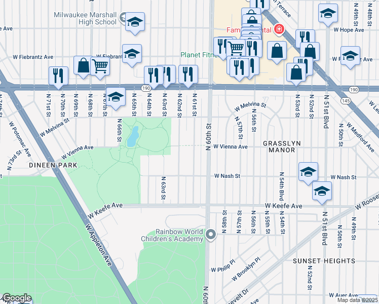 map of restaurants, bars, coffee shops, grocery stores, and more near 3767 North 61st Street in Milwaukee