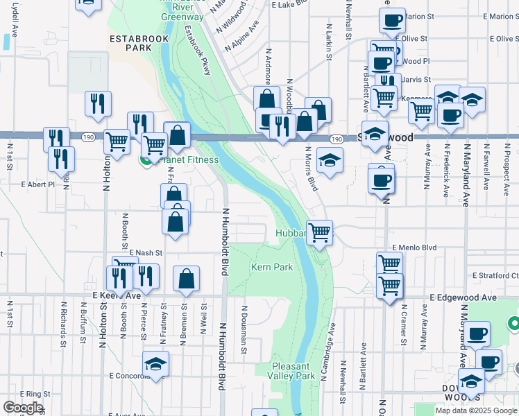 map of restaurants, bars, coffee shops, grocery stores, and more near 1225 East Vienna Avenue in Milwaukee