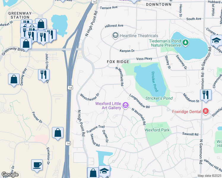 map of restaurants, bars, coffee shops, grocery stores, and more near 1206 Canterbury Circle in Middleton